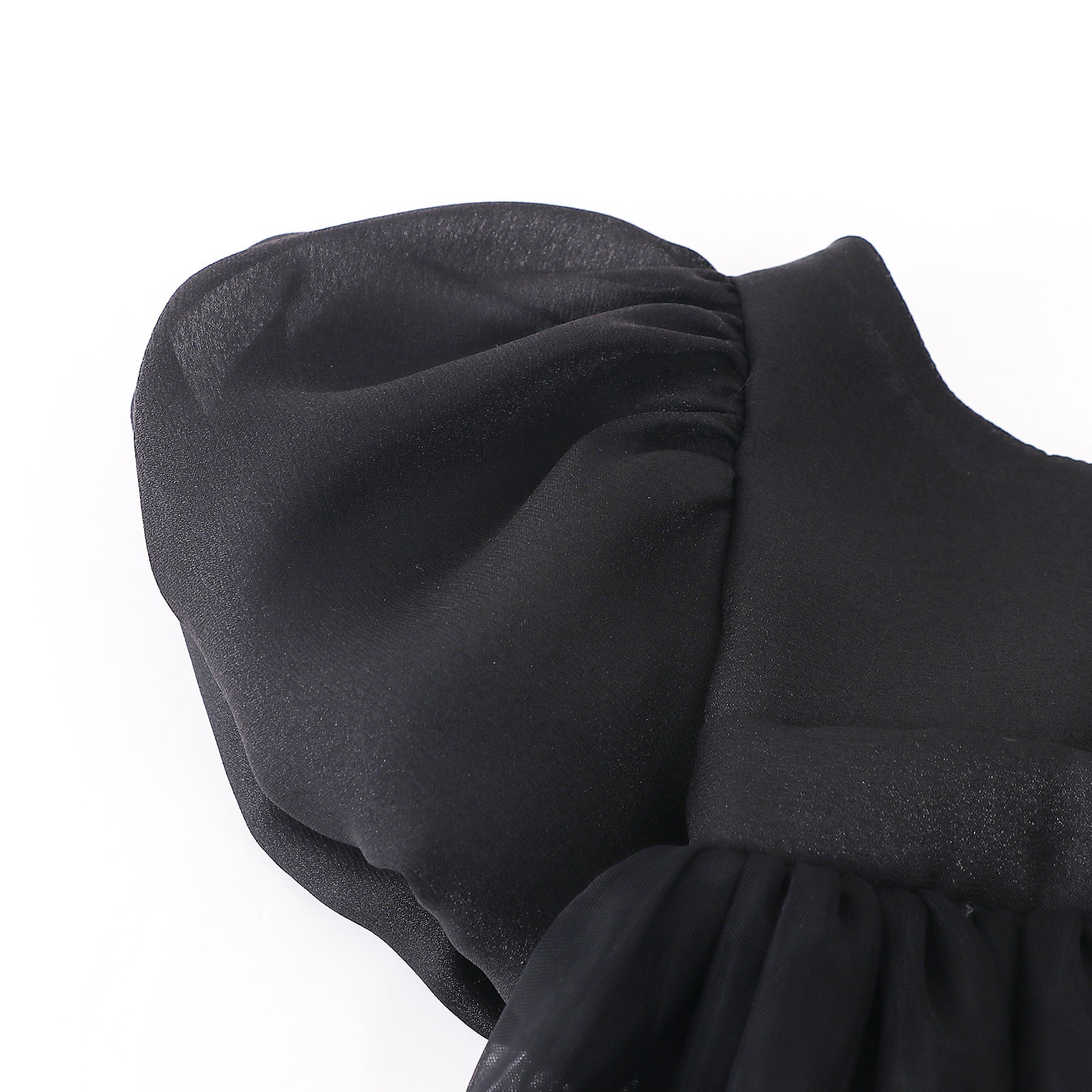 Girls Black Round Neck Puff Sleeve Fit & Flare Dress