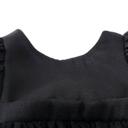Girls Black Round Neck Puff Sleeve Fit & Flare Dress