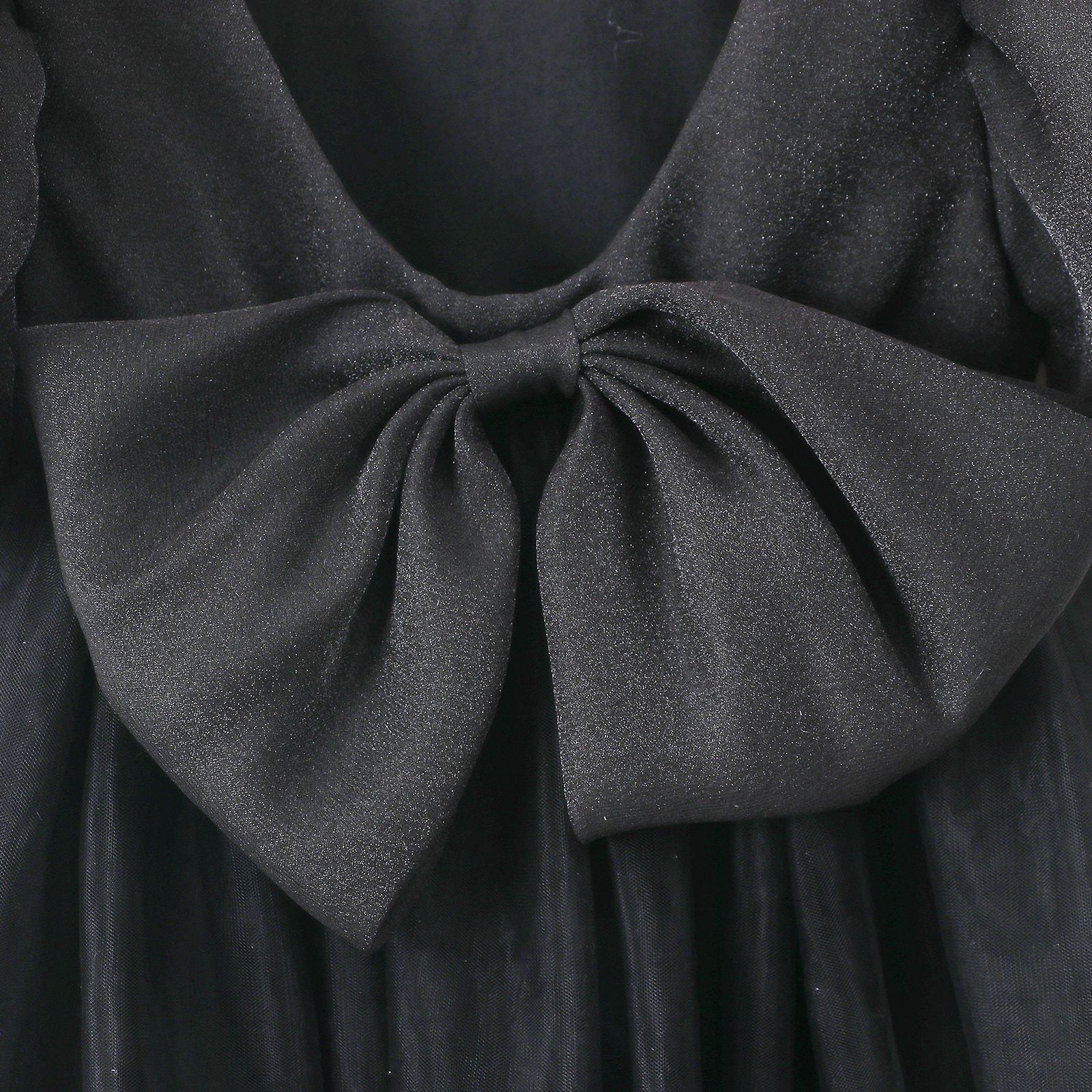 Girls Black Round Neck Puff Sleeve Fit & Flare Dress