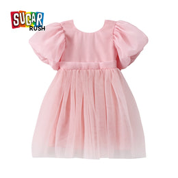 Pink Puff Sleeve Fit & Flare Dress