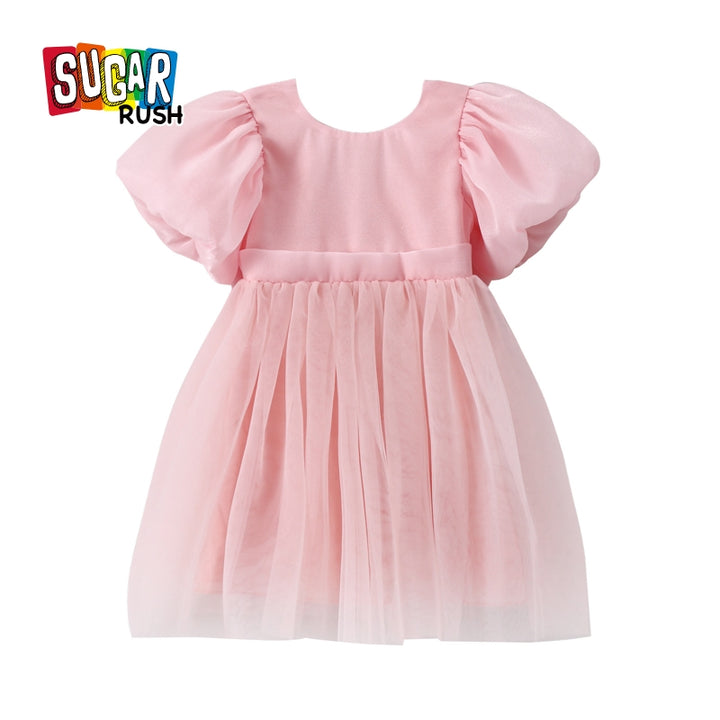 Pink Puff Sleeve Fit & Flare Dress
