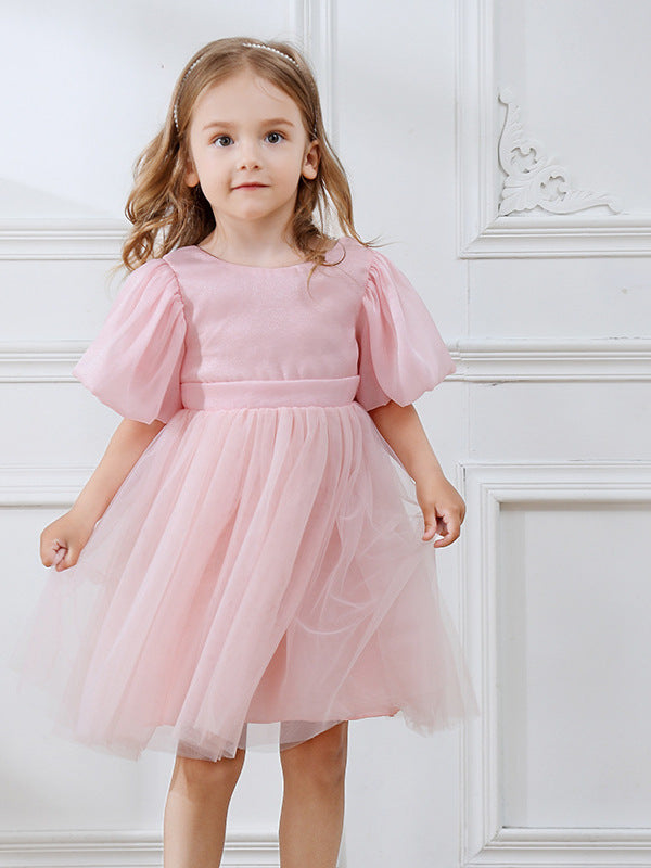 Pink Puff Sleeve Fit & Flare Dress