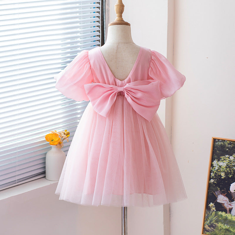 Pink Puff Sleeve Fit & Flare Dress