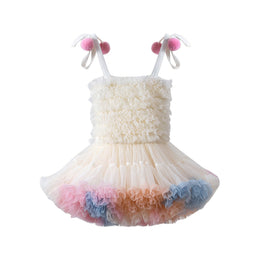 Girls Self Design Shoulder Straps Ruffled Cotton Fit & Flare Dress