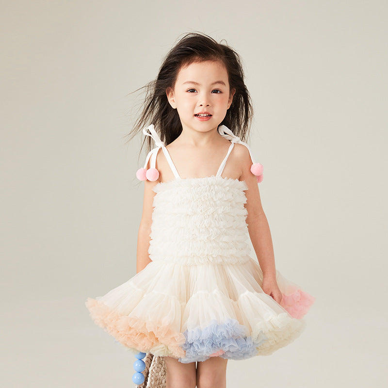 Girls Self Design Shoulder Straps Ruffled Cotton Fit & Flare Dress