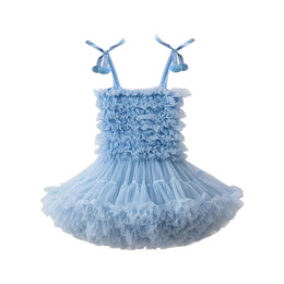 Girls Self Design Shoulder Straps Ruffled Cotton Fit & Flare Dress