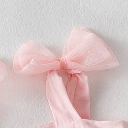Girls Pink Shoulder Straps Bow Fit and Flare Dress