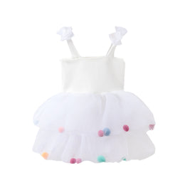 Girls White Shoulder Straps Fit & Flare Cotton Dress