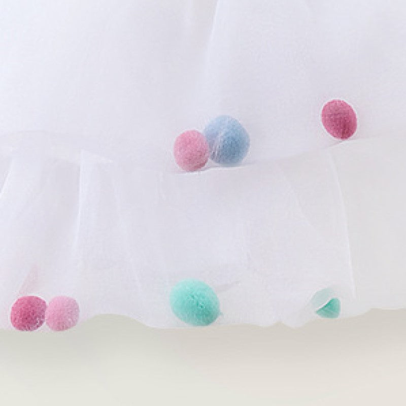 Girls White Shoulder Straps Fit & Flare Cotton Dress