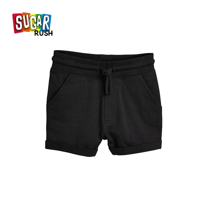 Boys Black Mid-Rise Cotton Shorts