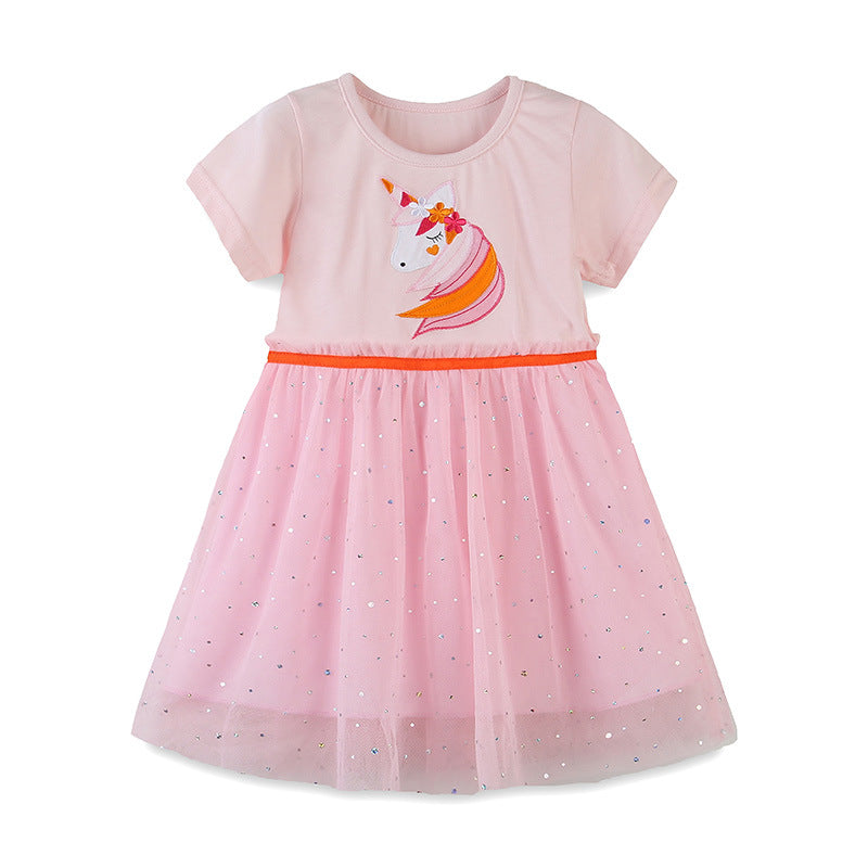 Girls Pink Graphic Printed Cotton Fit & Flare Dress