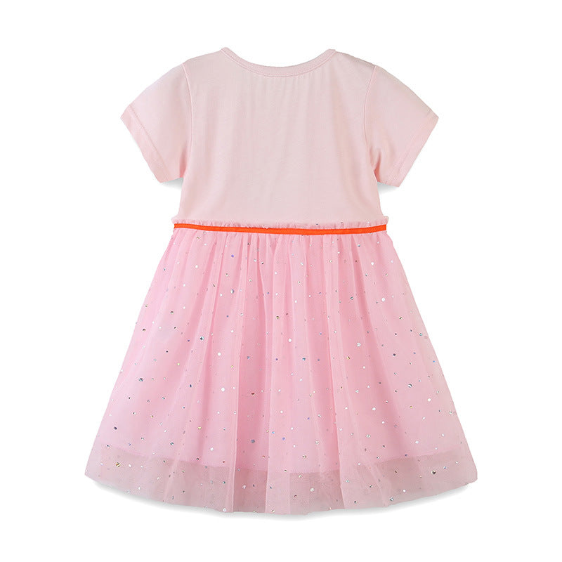 Girls Pink Graphic Printed Cotton Fit & Flare Dress