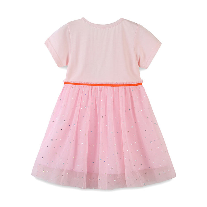 Girls Pink Graphic Printed Cotton Fit & Flare Dress