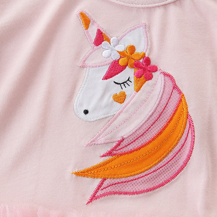 Girls Pink Graphic Printed Cotton Fit & Flare Dress