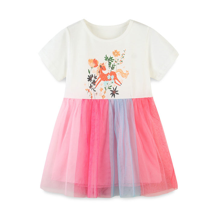 Girls Pink Graphic Printed Cotton Fit & Flare Dress