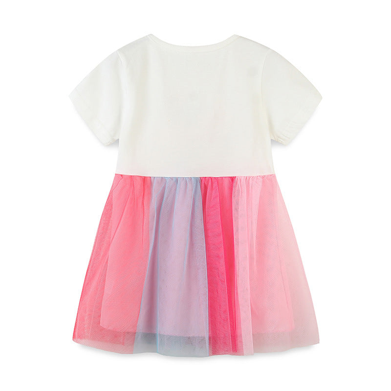 Girls Pink Graphic Printed Cotton Fit & Flare Dress
