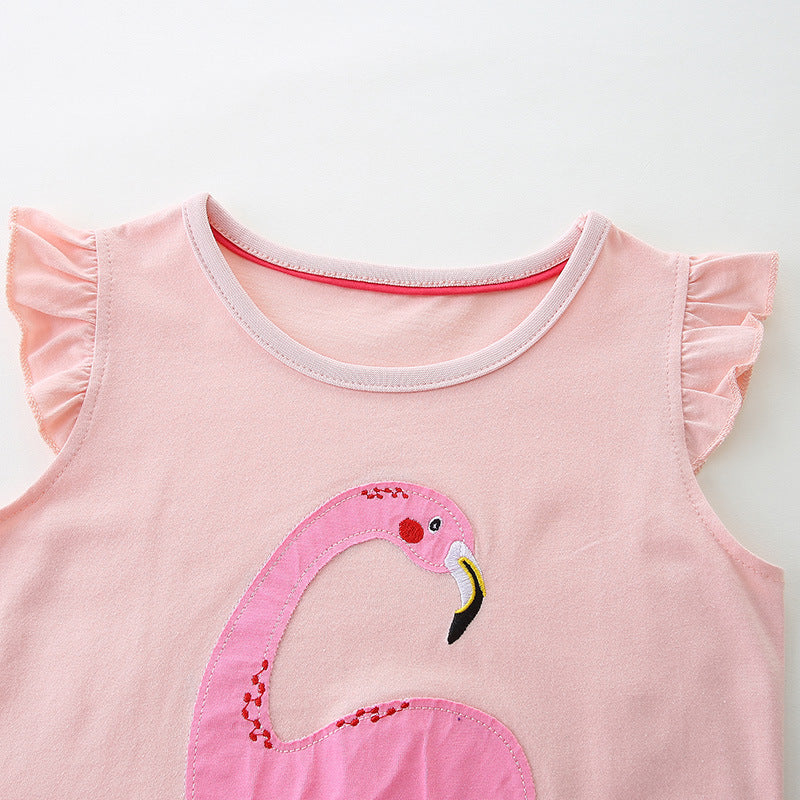 Girls Pink Graphic Printed Layered Cotton Fit & Flare Dress