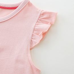 Girls Pink Graphic Printed Layered Cotton Fit & Flare Dress