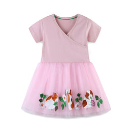 Girls Pink Graphic Printed Cotton Fit & Flare Dress