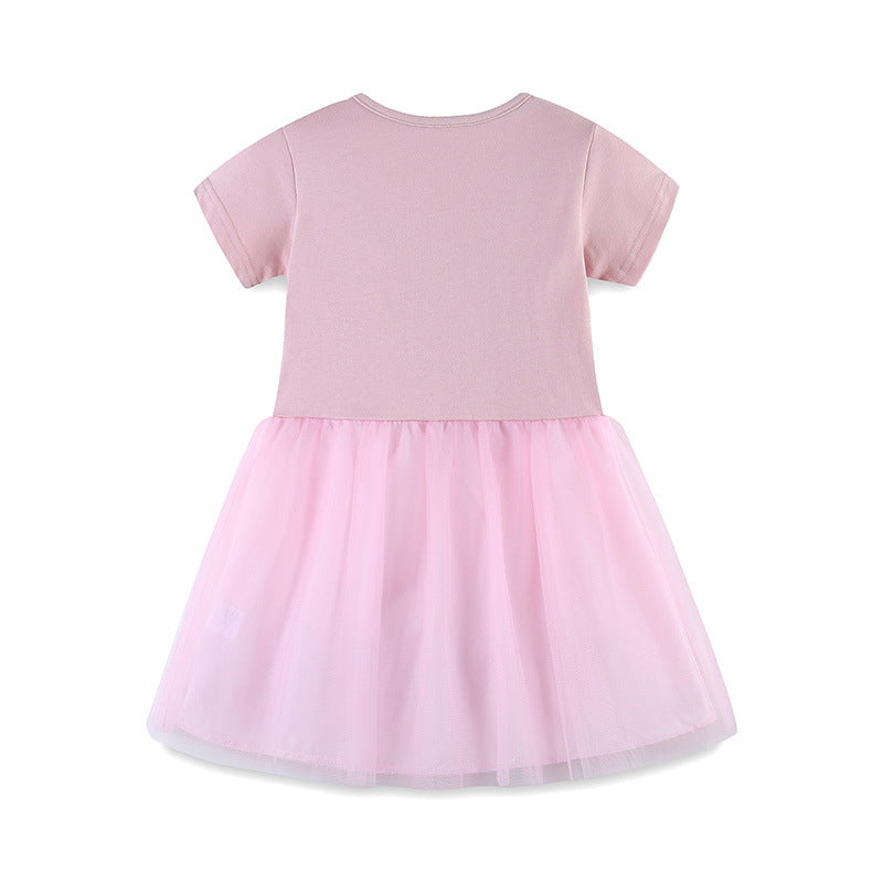 Girls Pink Graphic Printed Cotton Fit & Flare Dress