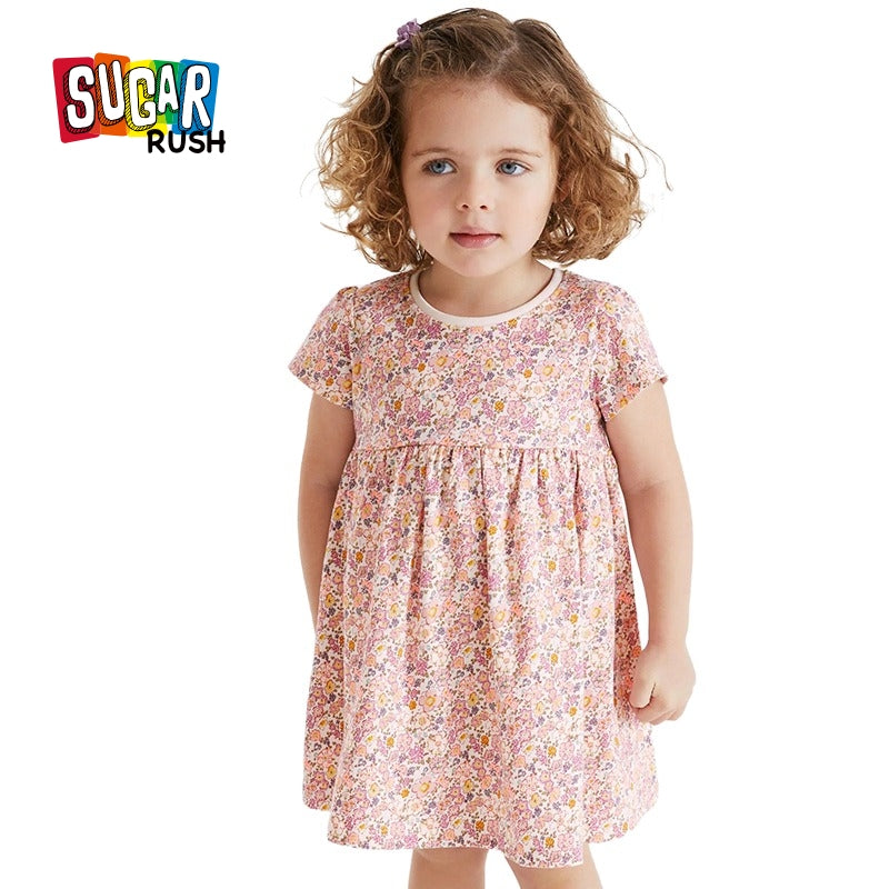 Girls Pink Floral Printed Cotton Fit & Flare Dress