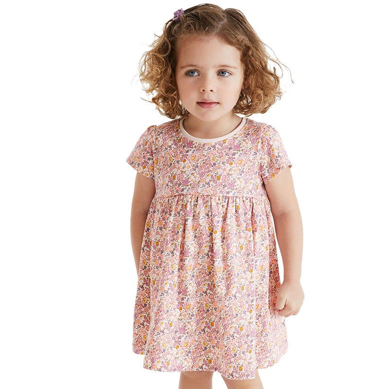 Girls Pink Floral Printed Cotton Fit & Flare Dress