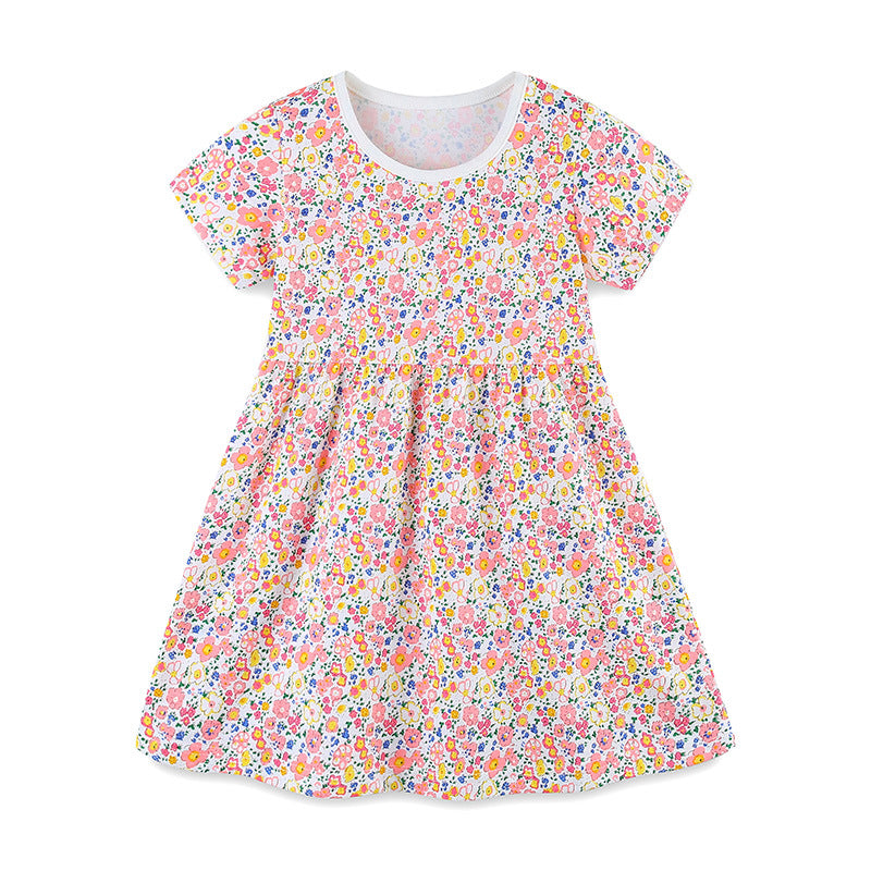 Girls Pink Floral Printed Cotton Fit & Flare Dress