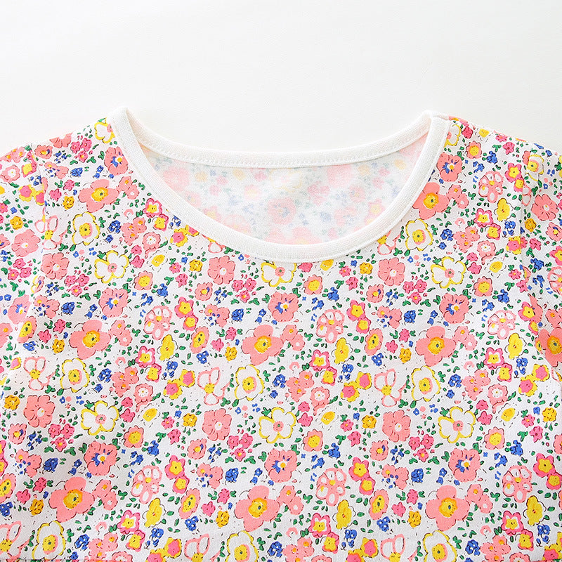 Girls Pink Floral Printed Cotton Fit & Flare Dress