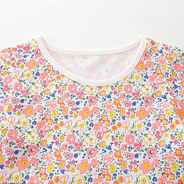 Girls Pink Floral Printed Cotton Fit & Flare Dress