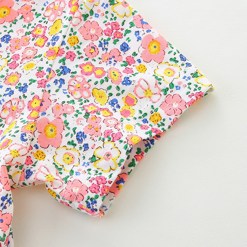 Girls Pink Floral Printed Cotton Fit & Flare Dress