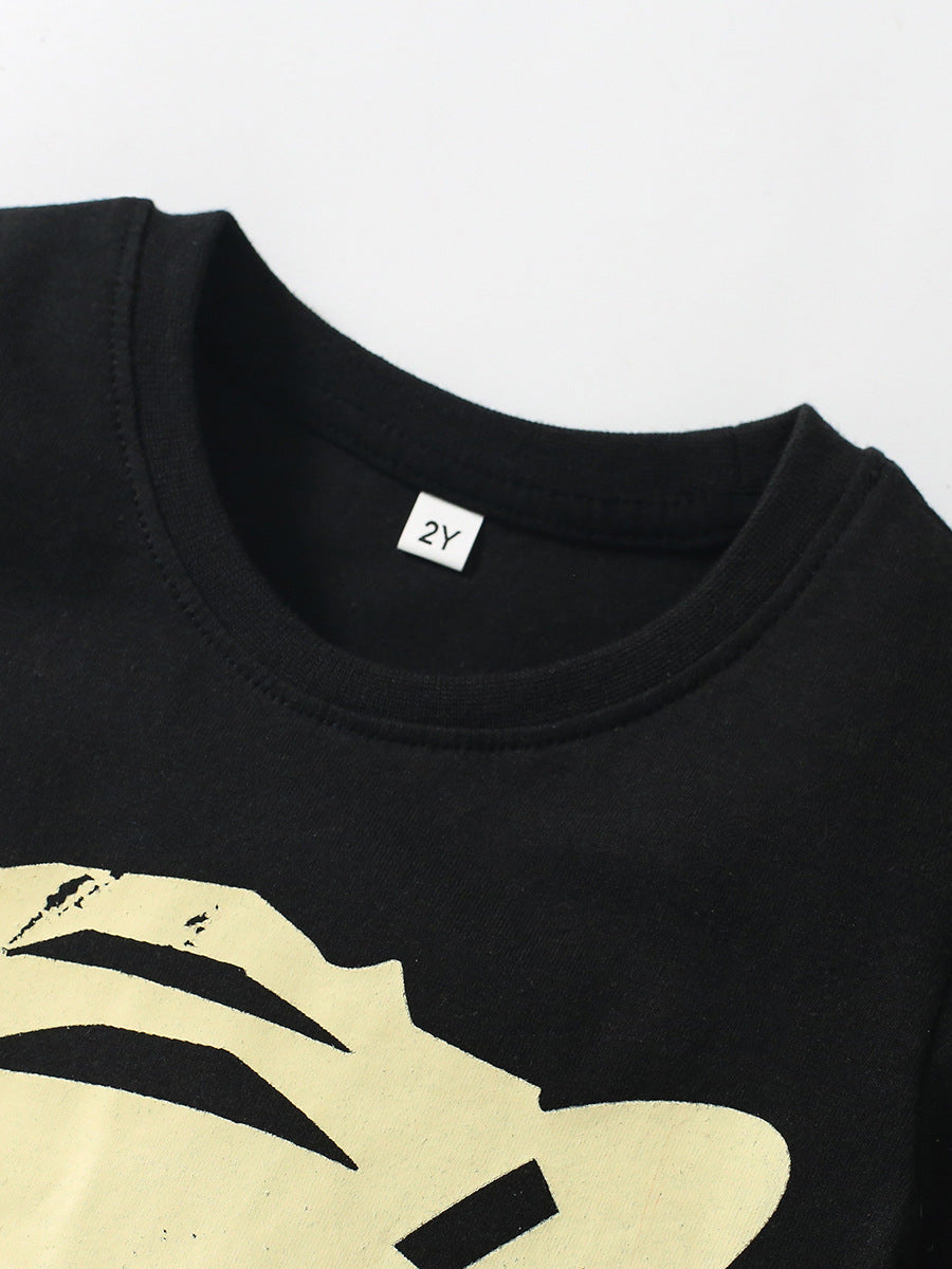 Boys Black Graphic Printed Printed Top with Shorts