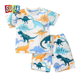 Boys Blue & White Printed T-shirt with Shorts