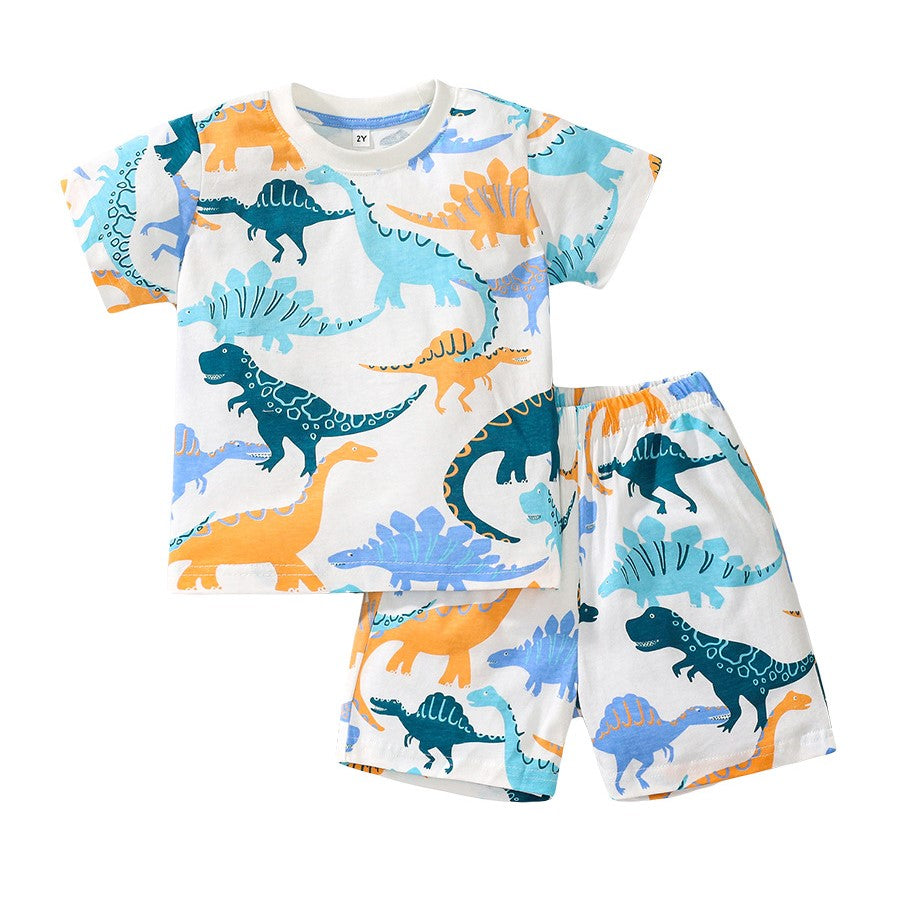Boys Blue & White Printed T-shirt with Shorts