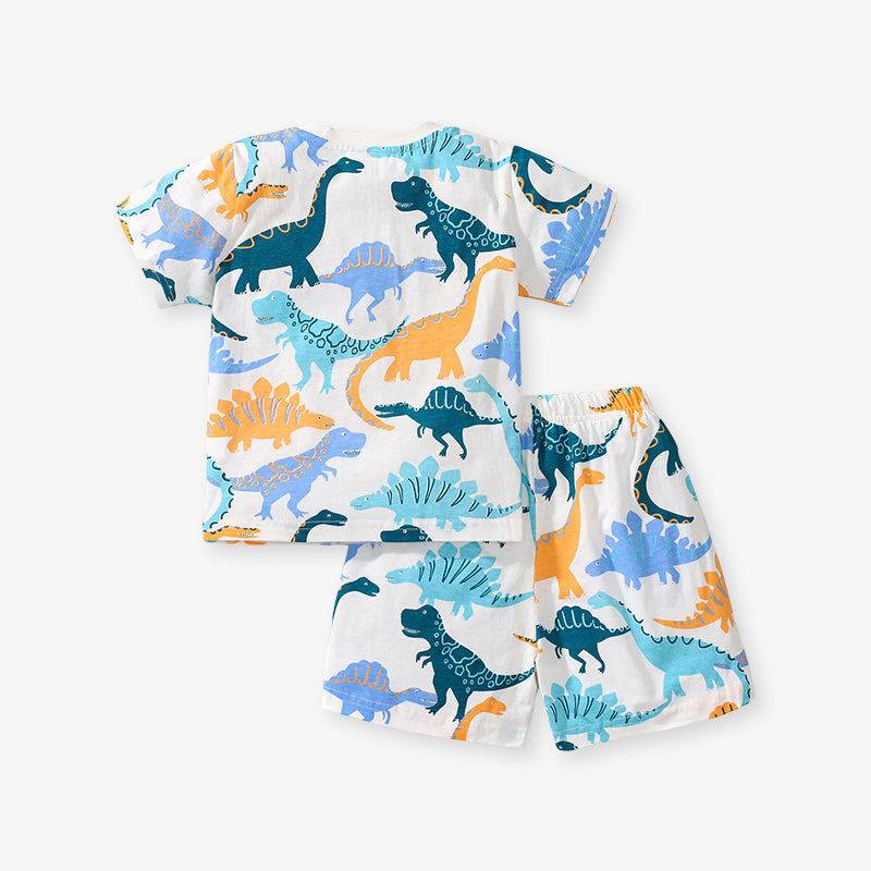Boys Blue & White Printed T-shirt with Shorts