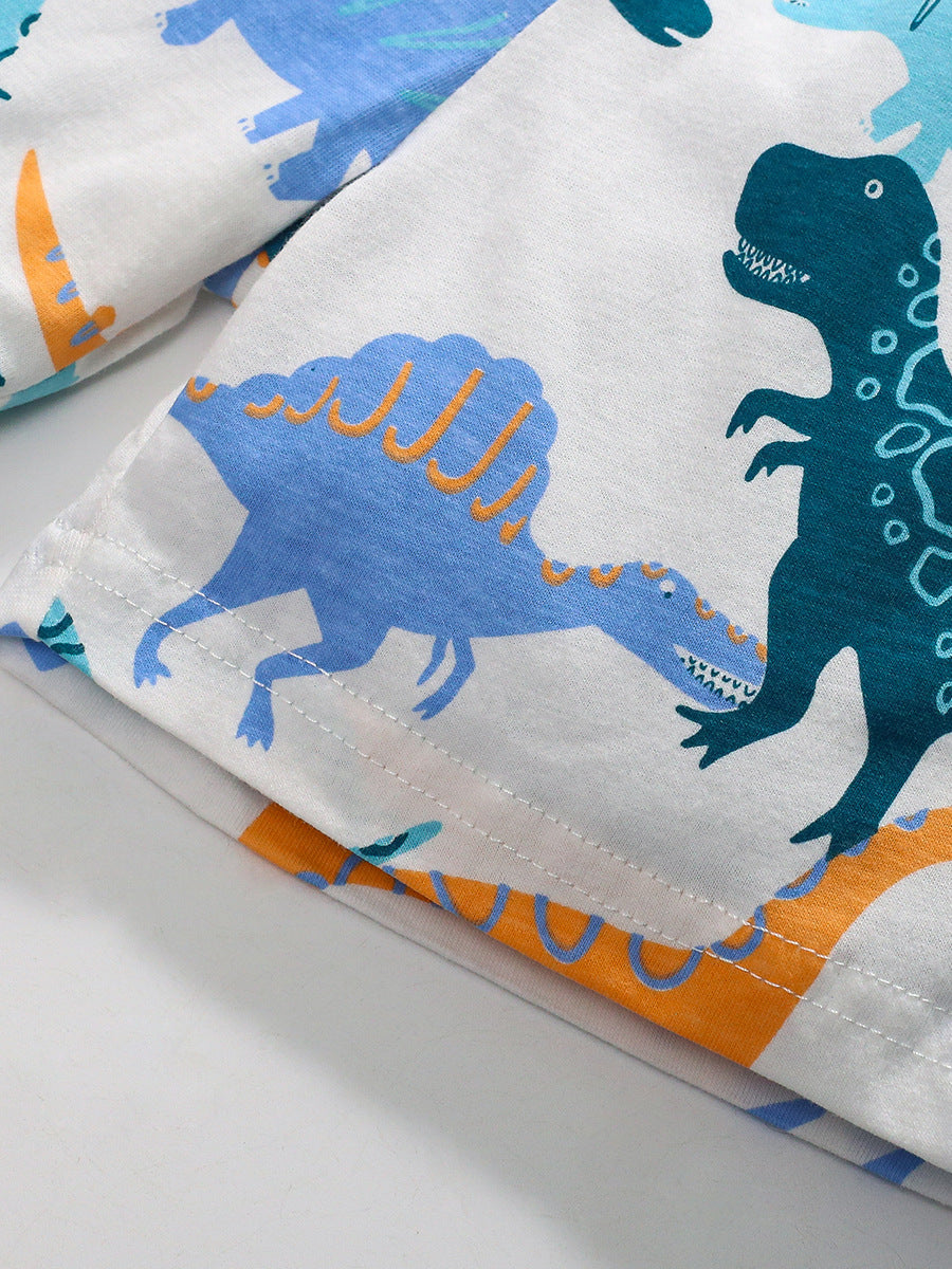 Boys Blue & White Printed T-shirt with Shorts