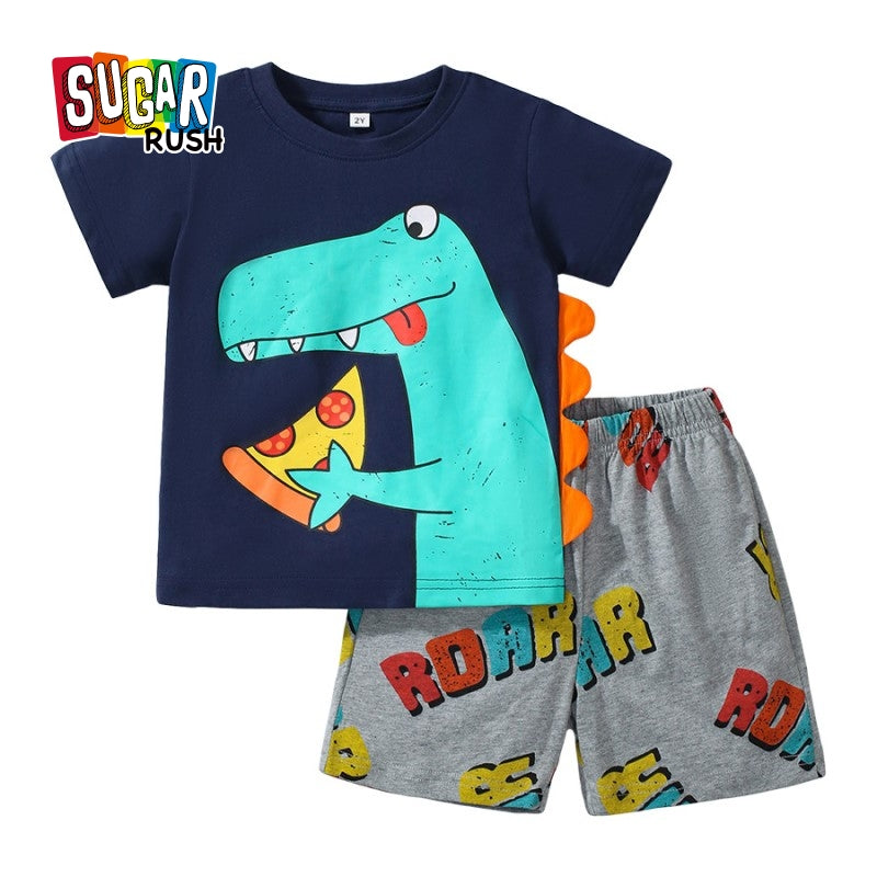 Boys Round Neck Short Sleeves Printed Top with Shorts