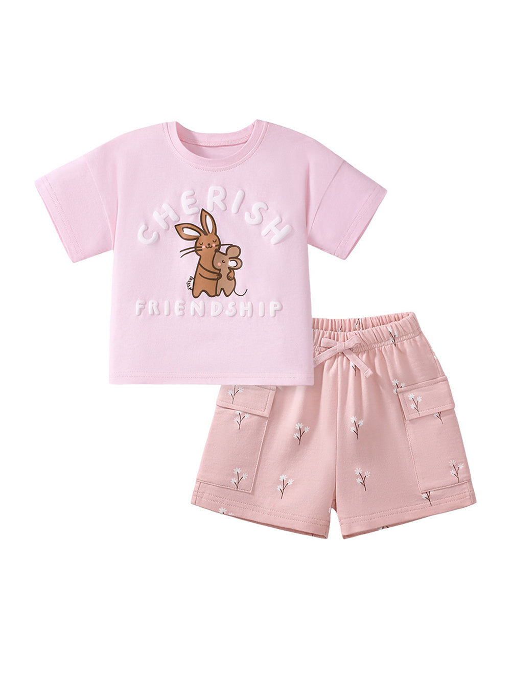 Girls Printed Pure Cotton T-Shirt With Shorts