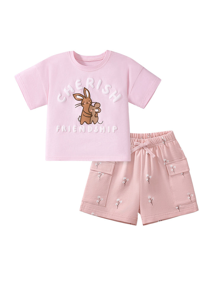 Girls Printed Pure Cotton T-Shirt With Shorts