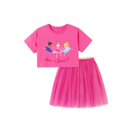 Girls Printed Short Sleeves T-shirt With Skirt