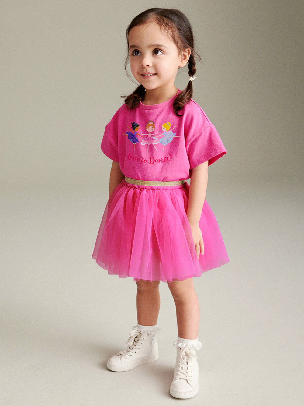 Girls Printed Short Sleeves T-shirt With Skirt