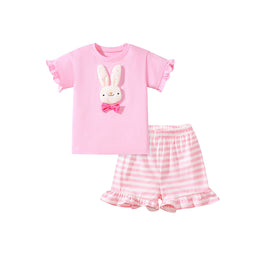 Girls Applique Work Round Neck T-Shirt With Shorts