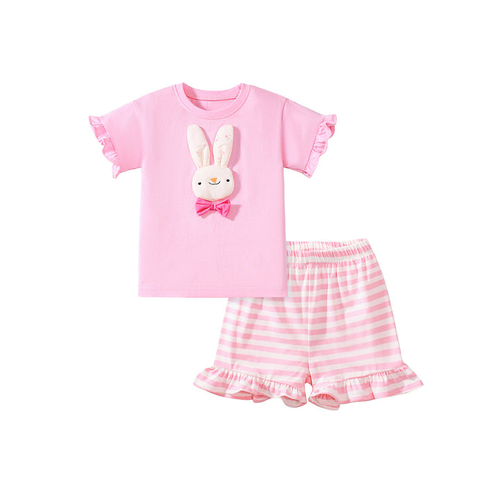 Girls Applique Work Round Neck T-Shirt With Shorts