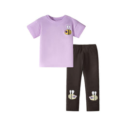 Girls Printed Round Neck T-shirt with Pyjama