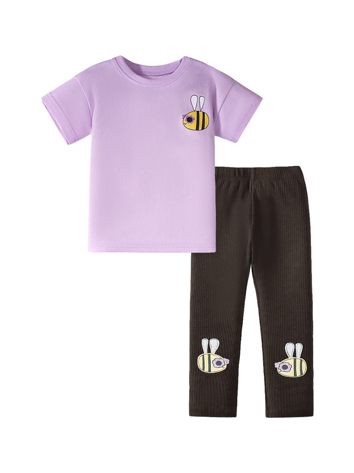 Girls Printed Round Neck T-shirt with Pyjama