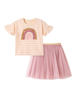 Girls Printed Round Neck T-shirt WIth Skirt