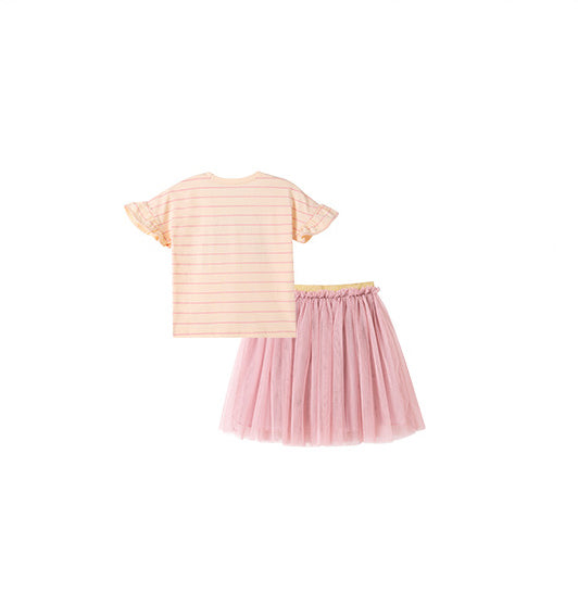 Girls Printed Round Neck T-shirt WIth Skirt