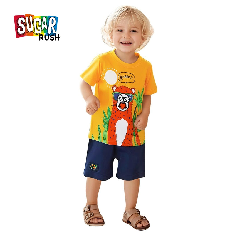 Boys Printed Pure Cotton T-Shirt With Shorts