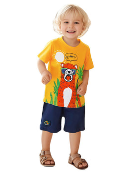 Boys Printed Pure Cotton T-Shirt With Shorts