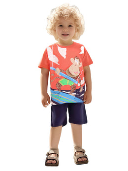 Boys Printed Pure Cotton T-Shirt With Shorts