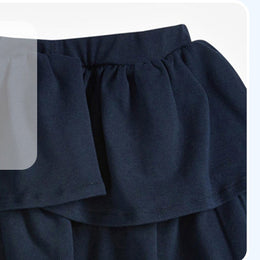 Girls Navy Blue Polo Collar Cap Sleeve Pure Cotton Top with Layered Skirt